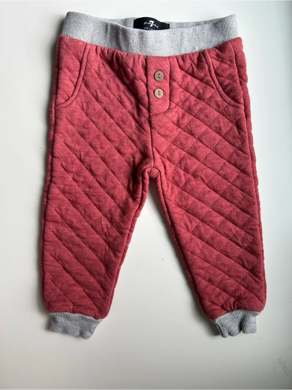 7 For All Mankind Quilted Pink Kids Pajama Set with Gray Trim